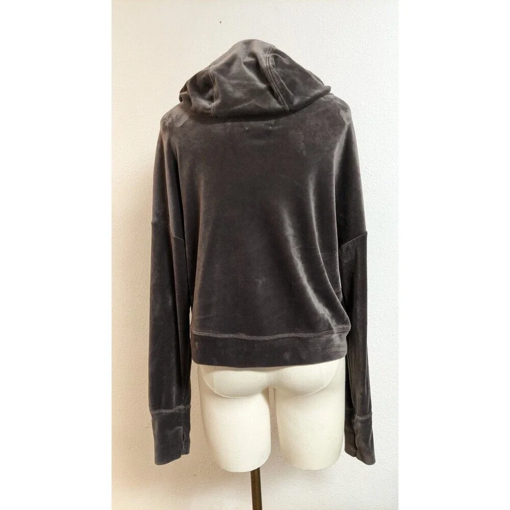 Offline By Aerie Women's Brown Super Soft Hooded Boxy Velour Cropped Pullover SM - Picture 5 of 10